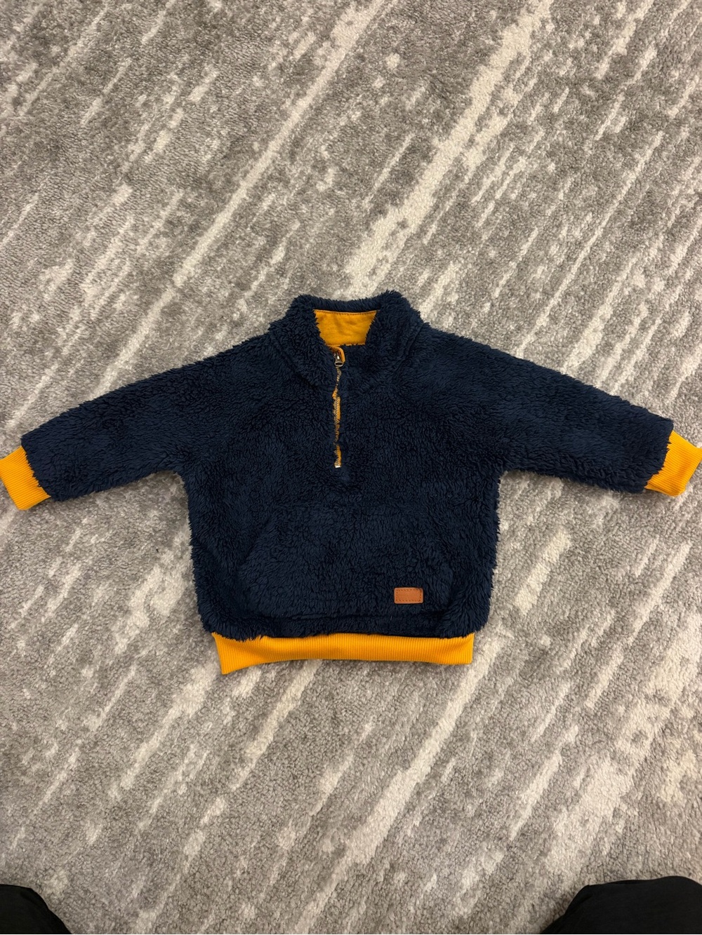 7 For All Mankind Navy Sherpa Pullover with Yellow Trim